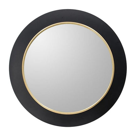32" Black And Gold Lighted Round Metal Framed Accent Mirror HomeRoots