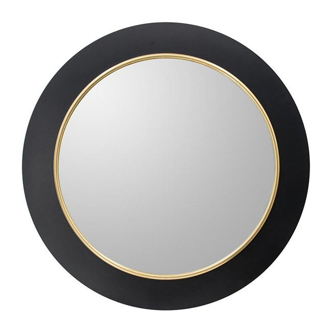 32" Black And Gold Lighted Round Metal Framed Accent Mirror HomeRoots