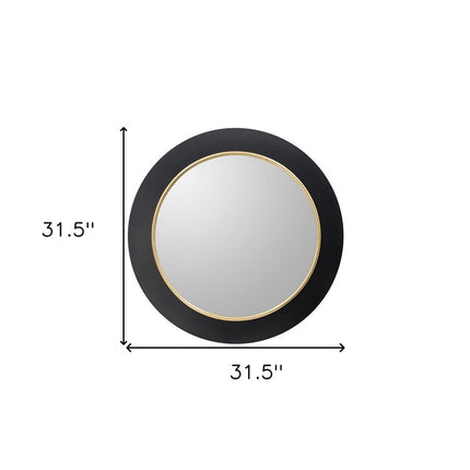 32" Black And Gold Lighted Round Metal Framed Accent Mirror HomeRoots