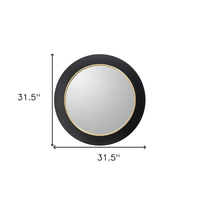 32" Black And Gold Lighted Round Metal Framed Accent Mirror HomeRoots