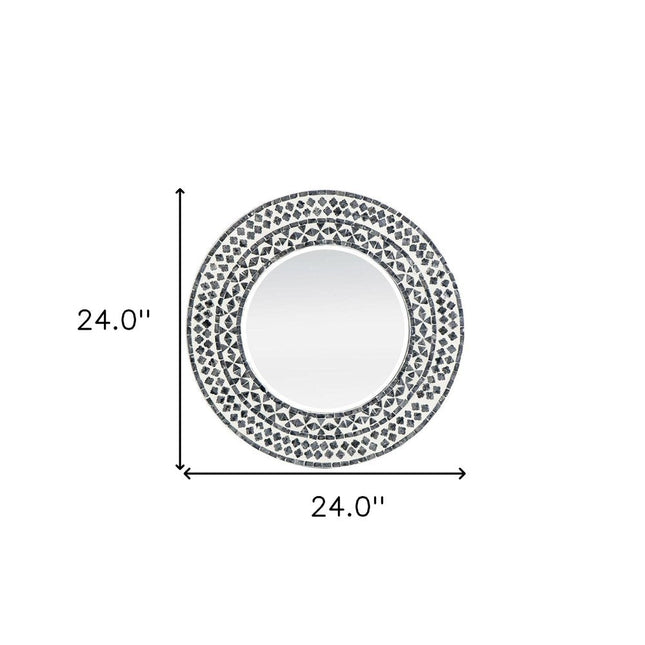 24" Black And White Round Wood And Shell Framed Accent Mirror HomeRoots