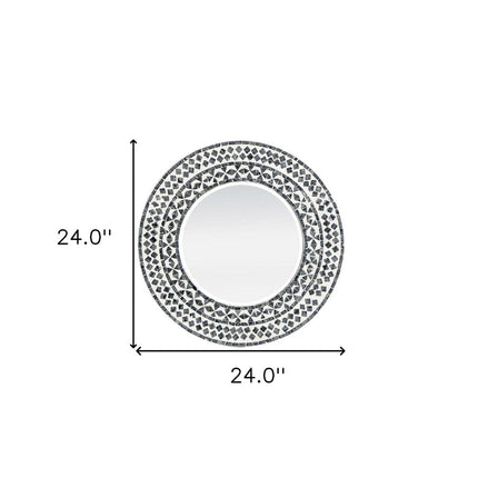 24" Black And White Round Wood And Shell Framed Accent Mirror HomeRoots
