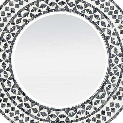 24" Black And White Round Wood And Shell Framed Accent Mirror HomeRoots
