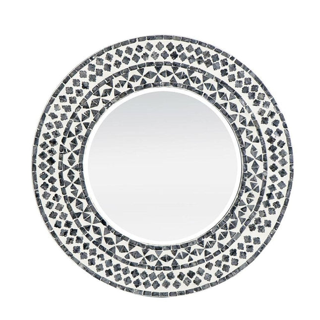 24" Black And White Round Wood And Shell Framed Accent Mirror HomeRoots