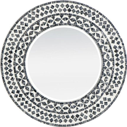 24" Black And White Round Wood And Shell Framed Accent Mirror HomeRoots