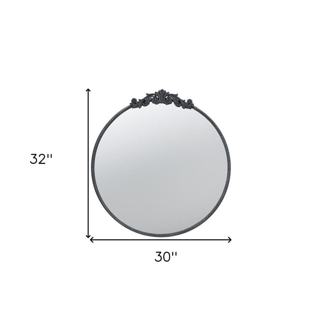 32" Black Crowned Top Iron Framed Accent Mirror