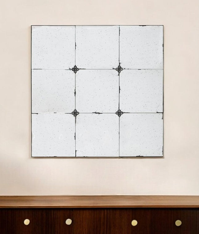 36" Black Square Iron Framed Antiqued Glass Accent Mirror HomeRoots