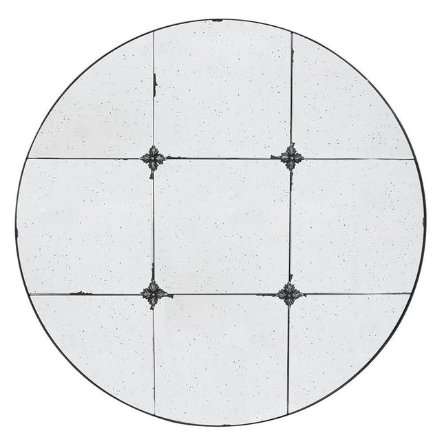 36" Black Round Iron Framed Antiqued Glass Accent Mirror HomeRoots