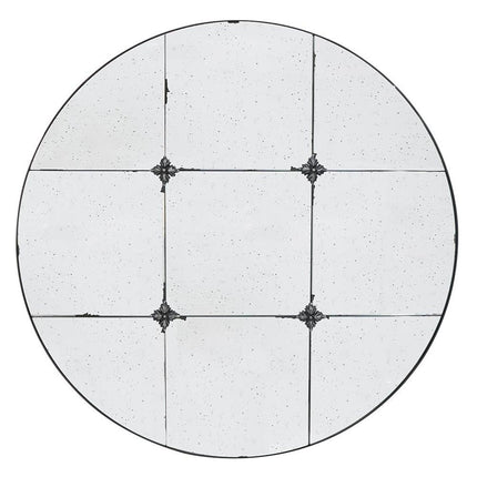 36" Black Round Iron Framed Antiqued Glass Accent Mirror HomeRoots