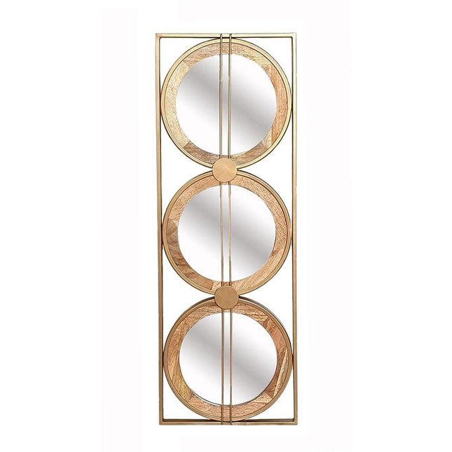 14" Brown and Gold Aluminum and Wood Geometric Framed Accent Mirror HomeRoots