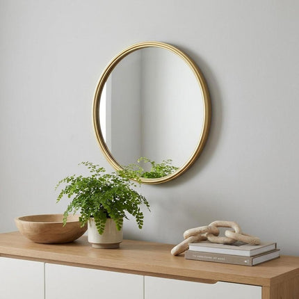 15" Gold Round Iron Textured Framed Accent Mirror HomeRoots