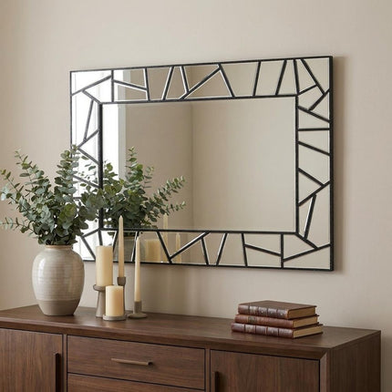 28" Black Metal And Glass Mosaic Framed Accent Mirror HomeRoots