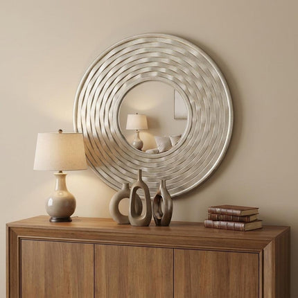 31" Silver Round Dimensional Thick Frame Accent Mirror HomeRoots