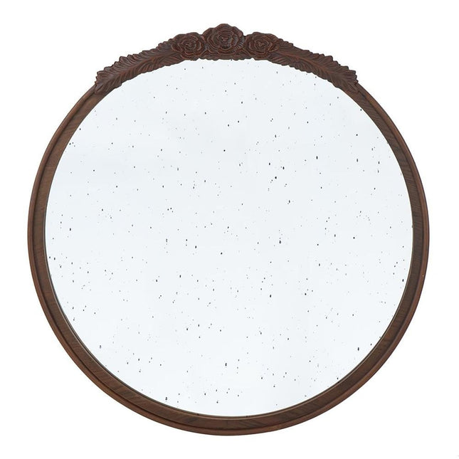 30" Brown Crowned Top Antiqued Glass Framed Accent Mirror HomeRoots