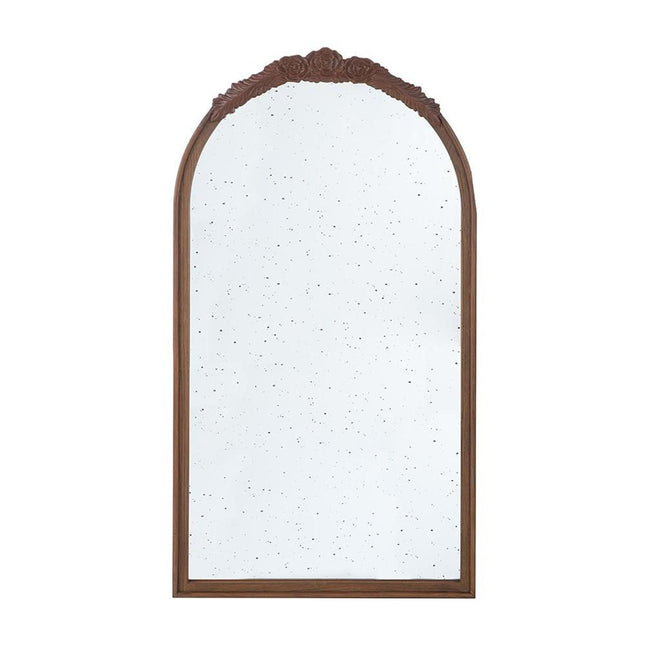 42" Brown Crowned Top Antiqued Glass Arch Framed Accent Mirror HomeRoots
