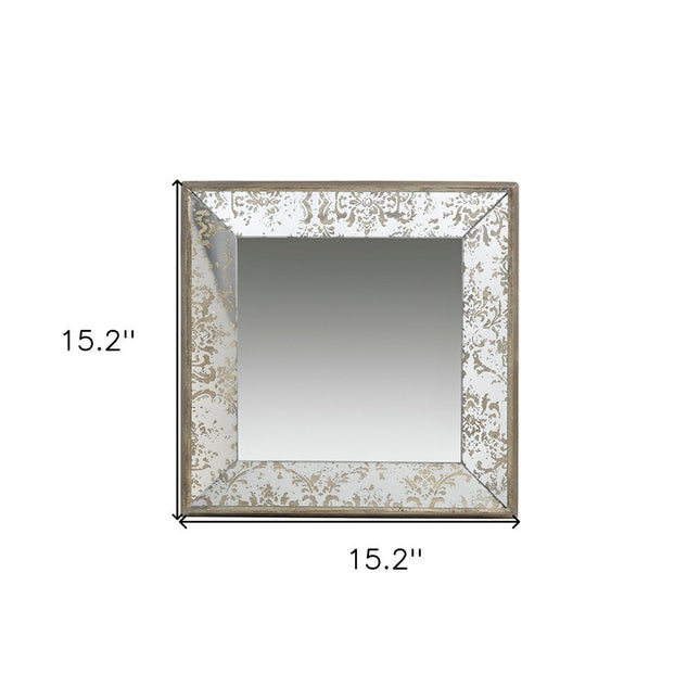 15" Brown Square Framed Antiqued Damask Accent Mirror HomeRoots