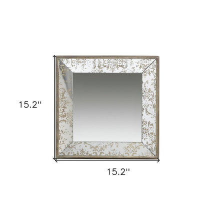 15" Brown Square Framed Antiqued Damask Accent Mirror HomeRoots
