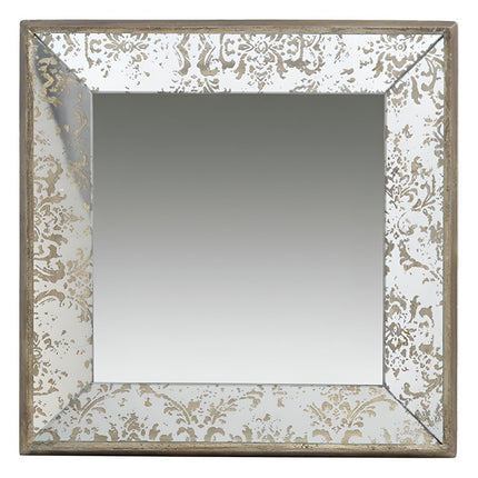 15" Brown Square Framed Antiqued Damask Accent Mirror HomeRoots