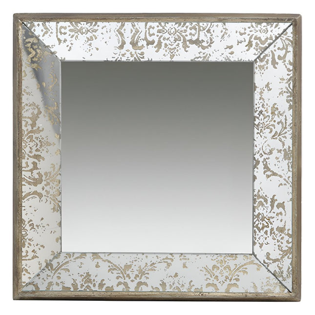 15" Brown Square Framed Antiqued Damask Accent Mirror HomeRoots