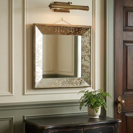 15" Brown Square Framed Antiqued Damask Accent Mirror