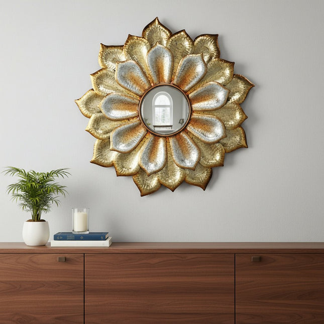 36" Gold Metal Flower Framed Accent Mirror HomeRoots