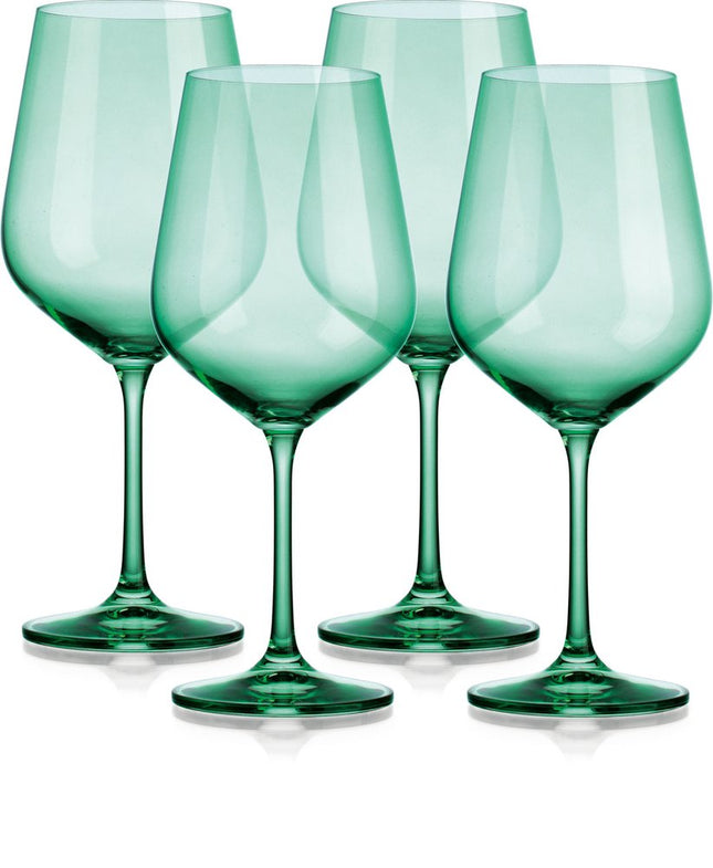 Set of Four Green Crystal Balloon Bowl Stemmed Red Wine Glass HomeRoots