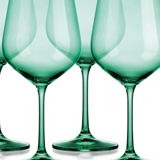 Set of Four Green Crystal Balloon Bowl Stemmed Red Wine Glass HomeRoots