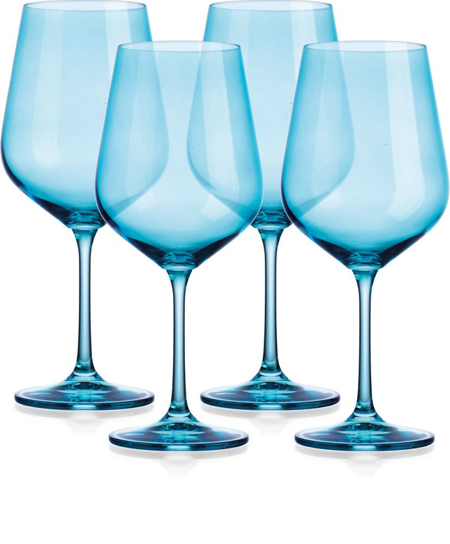 Set of Four Blue Crystal Balloon Bowl Stemmed Red Wine Glass HomeRoots