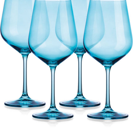 Set of Four Blue Crystal Balloon Bowl Stemmed Red Wine Glass HomeRoots