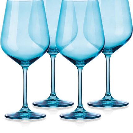 Set of Four Blue Crystal Balloon Bowl Stemmed Red Wine Glass HomeRoots