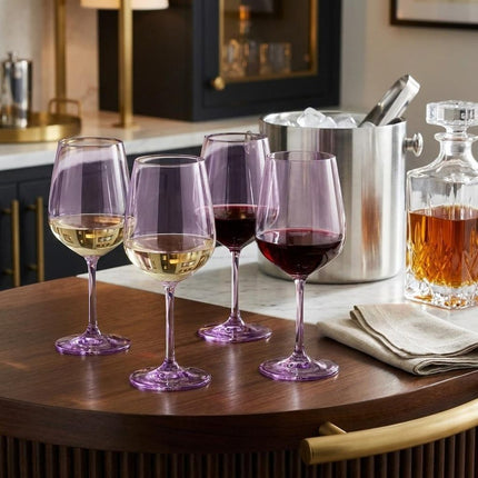 Set of Four Purple Crystal Balloon Bowl Stemmed Red Wine Glass HomeRoots