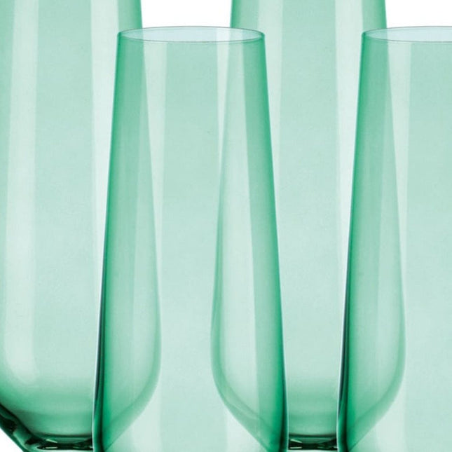 Set of Four Green Crystal Narrowing Shape Stemmed Flute HomeRoots