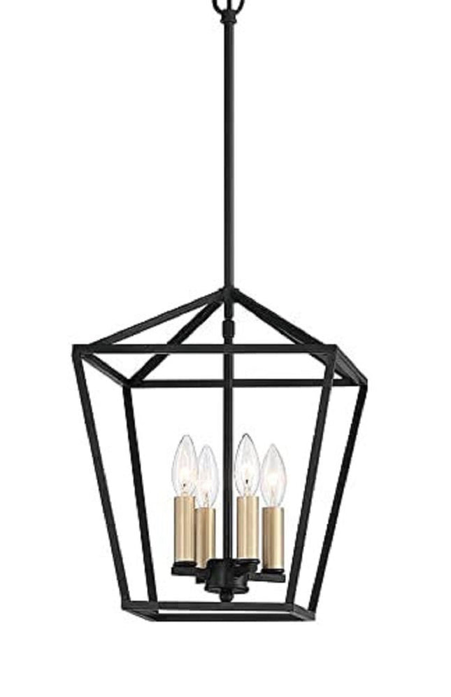 Black And Gold Kitchen Island Four Light Metal Dimmable Chandelier With Black Shades HomeRoots