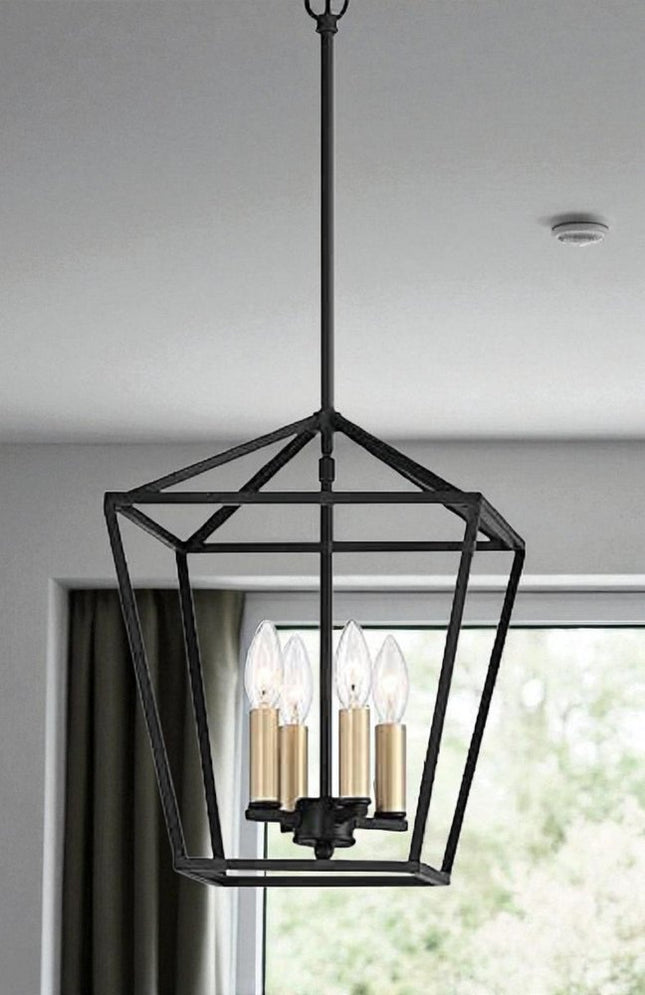 Black And Gold Kitchen Island Four Light Metal Dimmable Chandelier With Black Shades HomeRoots