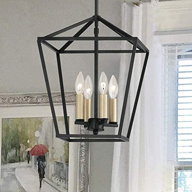 Black And Gold Kitchen Island Four Light Metal Dimmable Chandelier With Black Shades HomeRoots