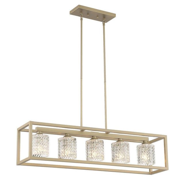 Brass Kitchen Island Five Light Metal Dimmable Chandelier With Clear Shades HomeRoots