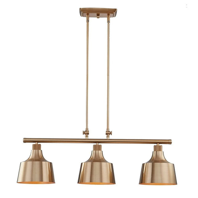 Gold Kitchen Island Three Light Metal Dimmable Chandelier With Gold Shades HomeRoots