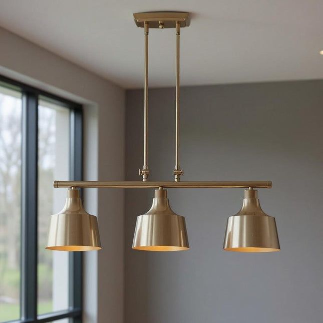 Gold Kitchen Island Three Light Metal Dimmable Chandelier With Gold Shades HomeRoots