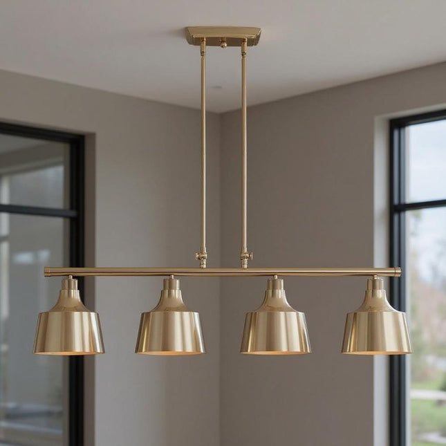 Gold Kitchen Island Four Light Metal Dimmable Chandelier With Gold Shades HomeRoots