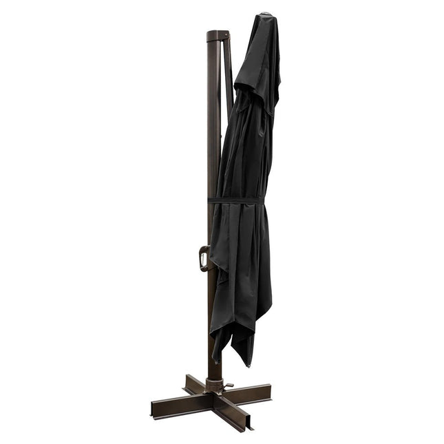 13' Black Polyester Rectangular Tilt Cantilever Patio Umbrella with Stand HomeRoots