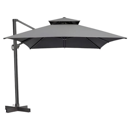 113" Dark Gray Polyester Rectangular Tilt Cantilever Patio Umbrella With Stand HomeRoots