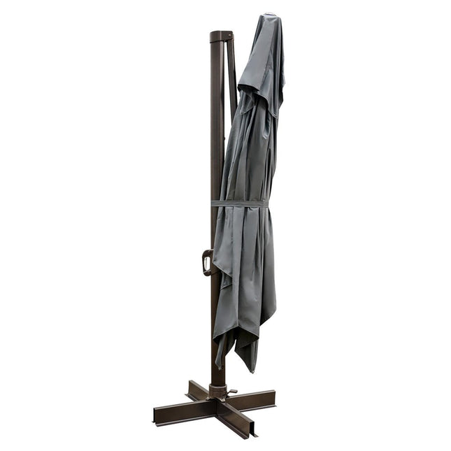 113" Dark Gray Polyester Rectangular Tilt Cantilever Patio Umbrella With Stand HomeRoots