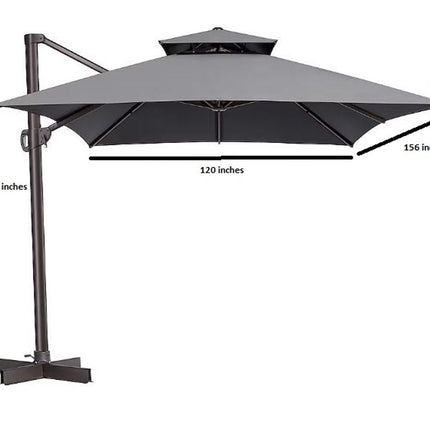 113" Dark Gray Polyester Rectangular Tilt Cantilever Patio Umbrella With Stand HomeRoots