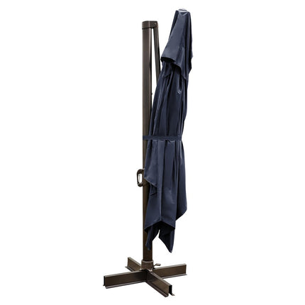 13' Navy Blue Polyester Rectangular Tilt Cantilever Patio Umbrella with Stand HomeRoots