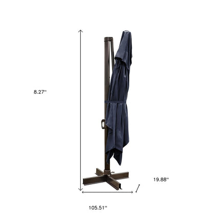 13' Navy Blue Polyester Rectangular Tilt Cantilever Patio Umbrella with Stand HomeRoots