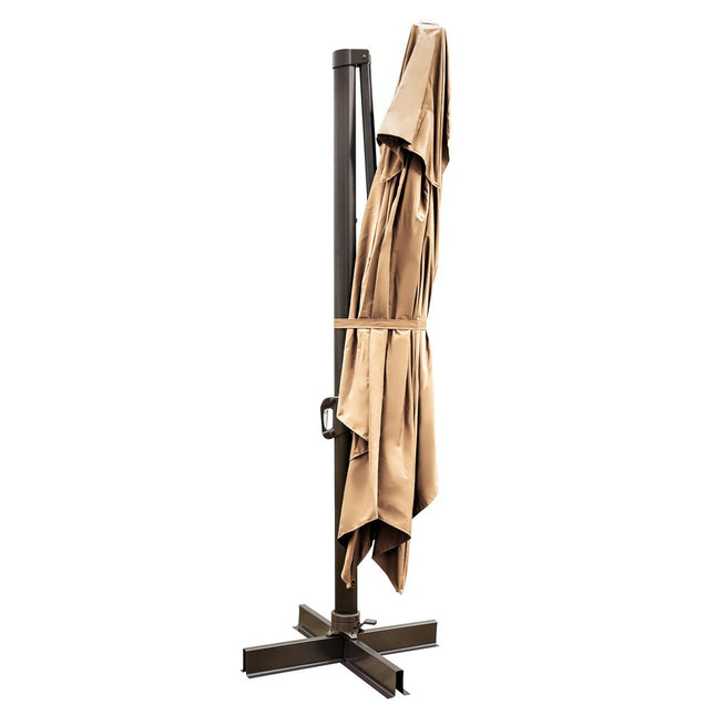 13' Tan Polyester Rectangular Tilt Cantilever Patio Umbrella with Stand HomeRoots