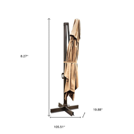 8" Tan Polyester Rectangular Tilt Cantilever Patio Umbrella with Stand HomeRoots