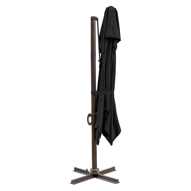 10' Black Polyester Square Tilt Cantilever Patio Umbrella with Stand HomeRoots