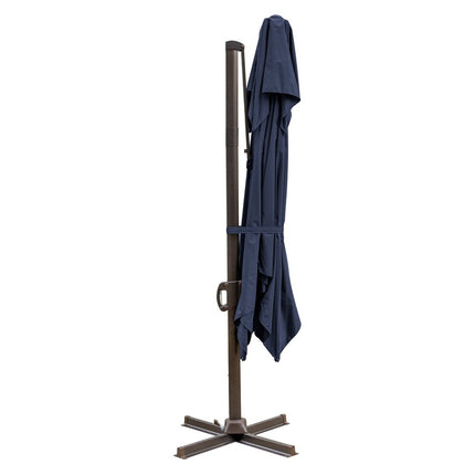 10' Navy Blue Polyester Square Tilt Cantilever Patio Umbrella with Stand HomeRoots