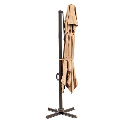 10' Tan Polyester Square Tilt Cantilever Patio Umbrella with Stand HomeRoots